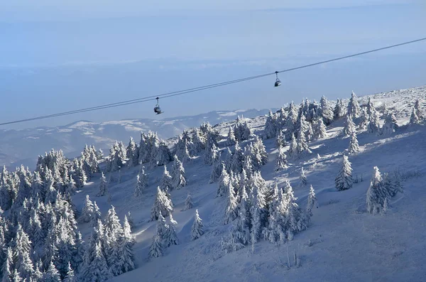 Kabelspoorweg in winter forest Mountain skigebied Kopaonik, Servië — Stockfoto