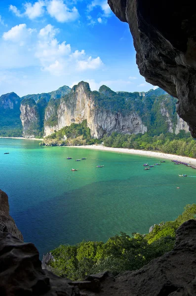 Railay Bay, plaj ve deniz araçları - görüntülemek üzerinden kuşbakışı Krabi, Tayland