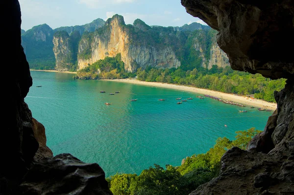 Railay Bay, beach and boats - view from the bird's-eye view in Krabi, Thailand