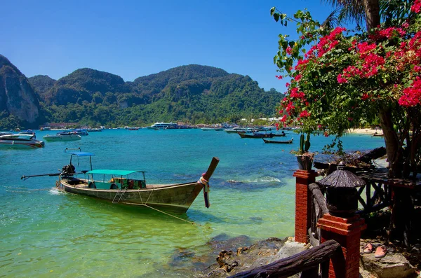 temiz su ve çiçeği ağaca, Phi Phi Island, Tayland tekne