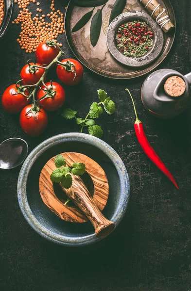 Ingredientes Vegetarianos Saudáveis Para Cozinhar Comer Saborosos Fundo Mesa Cozinha — Fotografia de Stock