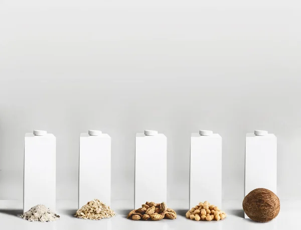 Concept Alimentaire Végétalien Les Meilleurs Ingrédients Laitiers Végétaliens Riz Flocons — Photo