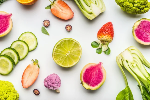 Πολύχρωμα Υγιεινά Φρούτα Και Λαχανικά Για Καθαρή Διατροφή Και Διατροφή — Φωτογραφία Αρχείου