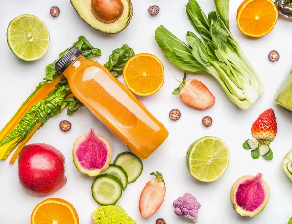 Botella Batido Amarillo Varias Frutas Verduras Saludables Para Una Alimentación — Foto de Stock