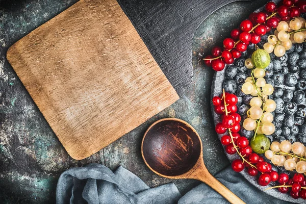 Food Background Healthy Recipes Various Colorful Berries Cooking Spoon Bowls — Stock Photo, Image