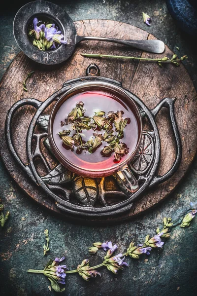 Conceito Chá Ervas Saudável Xícara Chá Com Ervas Frescas Flores — Fotografia de Stock