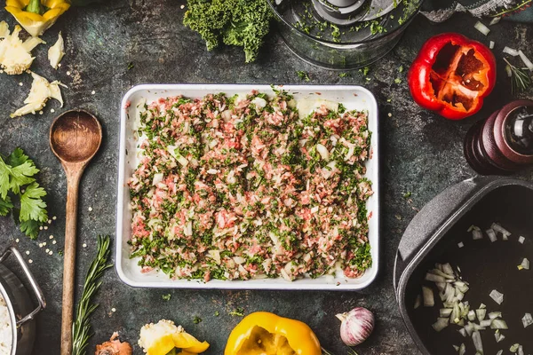 Recheio Carne Com Carne Moída Arroz Couve Picada Para Recheio — Fotografia de Stock