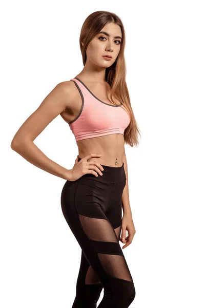 Beautiful Young Woman Standing Sportswear Top Leggings Tight Athletic Body — Stock Photo, Image