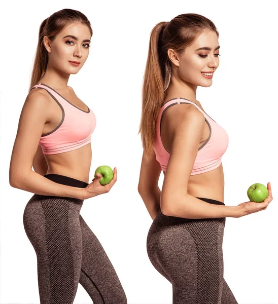 Vacker Ung Kvinna Idrottslig Form Diet Och Torkning Flickan Håller — Stockfoto