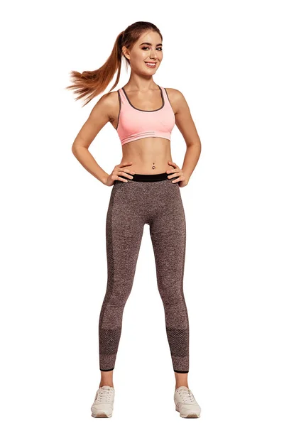 Schöne Junge Frau Sportbekleidung Top Und Leggings Enger Athletischer Körper — Stockfoto