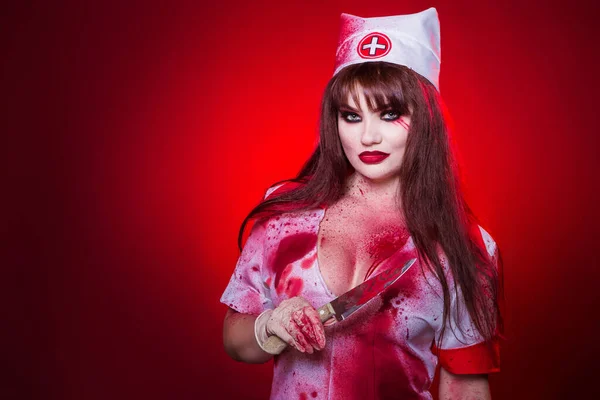 Krásná Sexy Žena Upír Sestra Krvi Držící Nůž Vrah Doktor — Stock fotografie