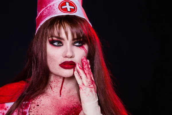 Een Mooie Sexy Vrouw Een Vampier Een Verpleegster Allemaal Bloed — Stockfoto