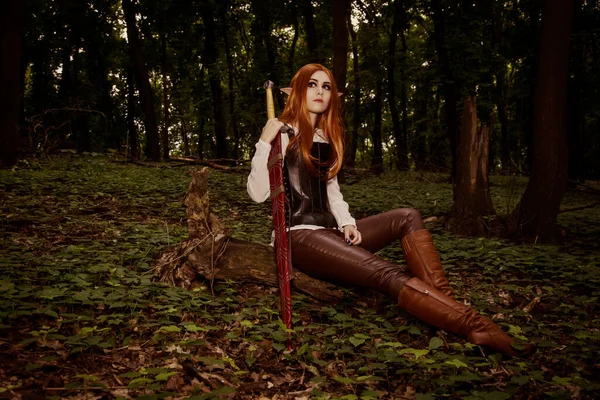 Een Mooie Jonge Vrouw Elf Een Krijger Met Scherpe Oren — Stockfoto