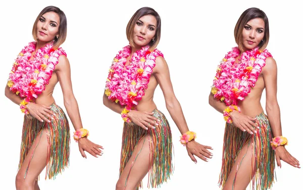 Krásná Dívka Havajském Obleku Kostým Párty Bílá Pálka — Stock fotografie