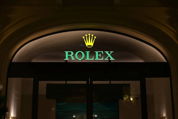 Mosca Russia Gennaio 2019 Logo Rolex Showcase Negozio Nel Centro — Foto Stock