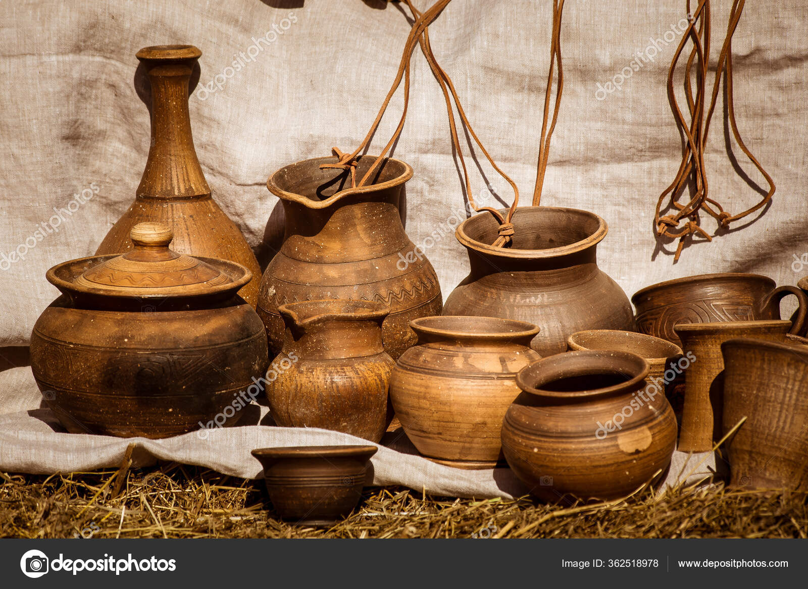 Clay Baked Pottery Hay Natural Cloth Cotton Linen Hayloft Mugs — Stock