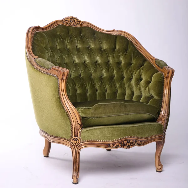 Luxurious Antique Green Armchair White Isolated Background Old Palace Furniture — Stock Photo, Image