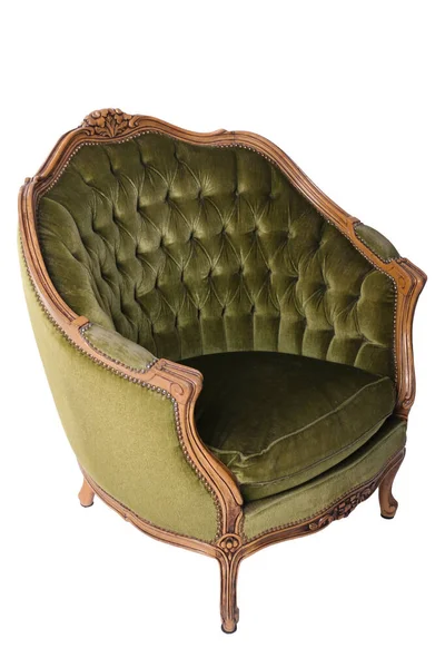 Luxe Antieke Groene Fauteuil Een Witte Geïsoleerde Achtergrond Oud Paleismeubilair — Stockfoto