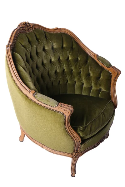 Luxe Antieke Groene Fauteuil Een Witte Geïsoleerde Achtergrond Oud Paleismeubilair — Stockfoto