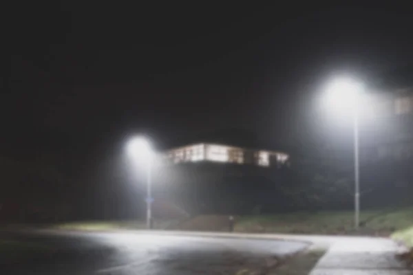 Looking Empty Office Building Misty Winters Night Blurred Out Focus — Stock Photo, Image