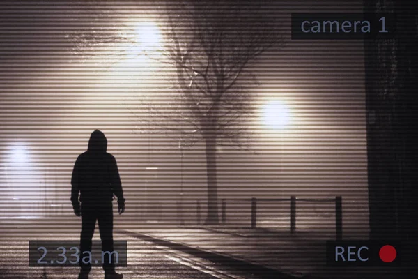 Personnage Capuchon Effrayant Debout Côté Des Lampadaires Lors Une Nuit — Photo