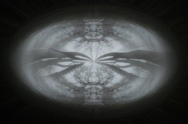 Sisli bir kış gününde korkunç bir orman. Soyut bir kabusla, kurgu gibi halüsinojenik.