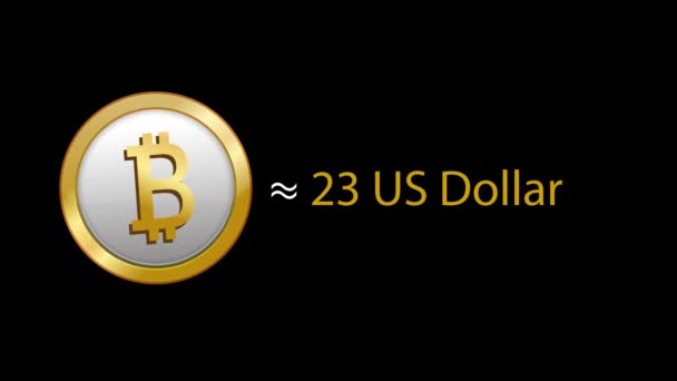 4K BitCoin Crypto Moeda aproximadamente para 2499 Dólar dos EUA no futuro no fundo preto — Vídeo de Stock