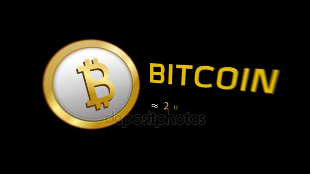 Bitcoin Cryptocurrency siyah arka plan üzerine bize dolar değeri ile başlık animasyon — Stok video