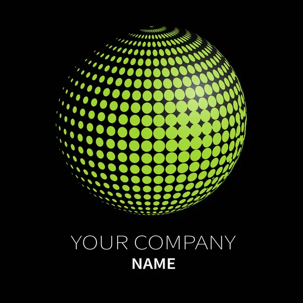 Verde Halftone esfera logotipo do negócio no fundo preto — Vetor de Stock