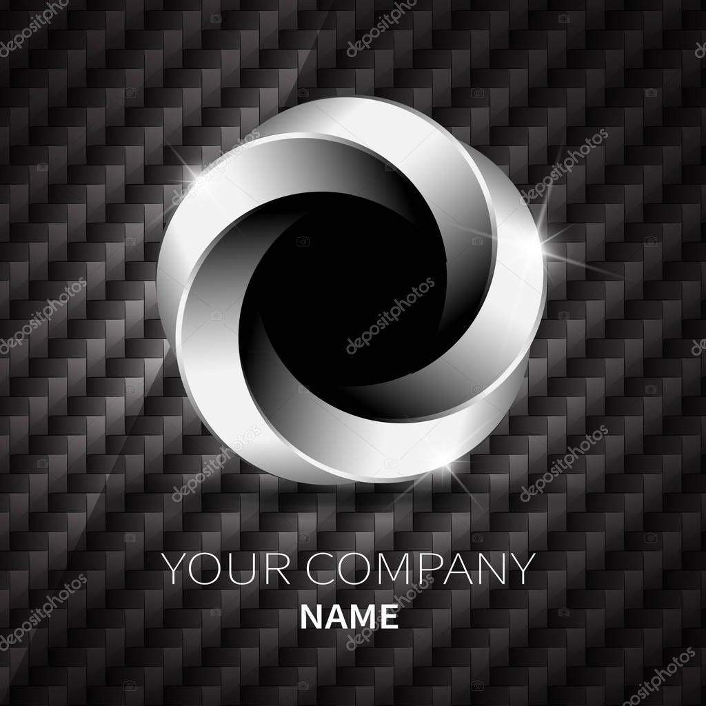 Abstract silver metallic shape logo design twist on black Kevlar