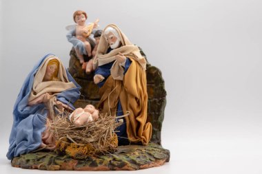 Bebek Jesus Christmas kartı rustik arka plan ve boş yer