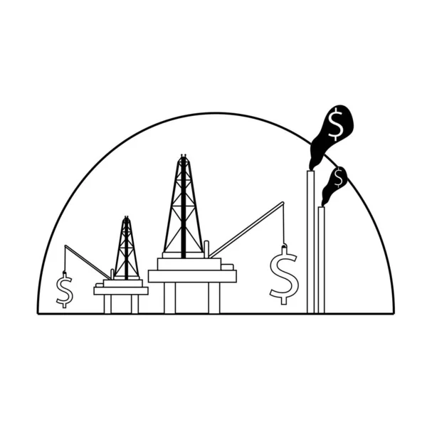 Oil platform silhouette and dollar hand drawn — Stock vektor