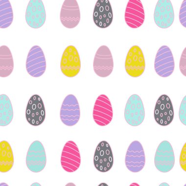 Seamless color easter eggs pattern background. Easter eggs icons in pink.
