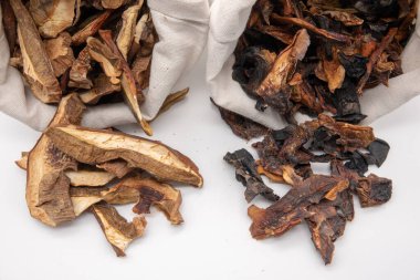 Kurutulmuş domuz mantarı. Sağlıklı yemek pişirmek için geleneksel malzeme