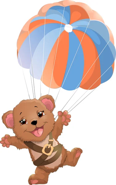 Hermoso oso con paracaídas — Vector de stock