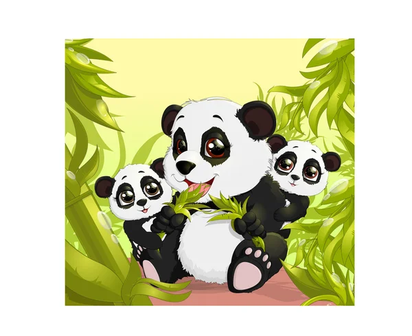 Muito bonito Panda comer bambu — Vetor de Stock