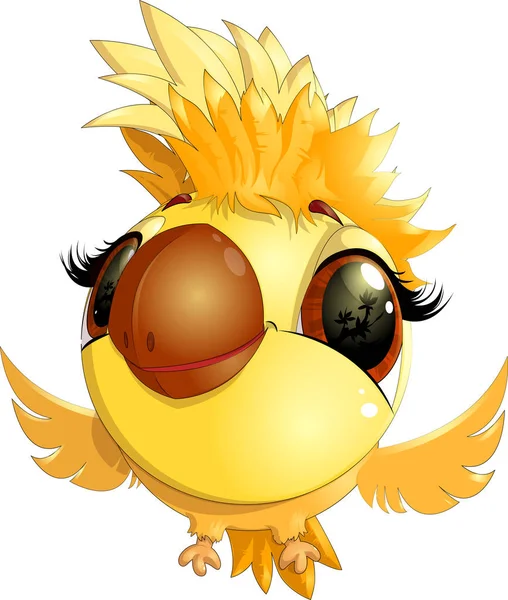 Heureux oiseau jaune dessin animé volant — Image vectorielle