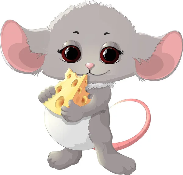 Hermoso ratón con queso — Vector de stock