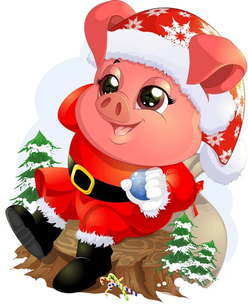 Pig in santa costume — Stock Vector