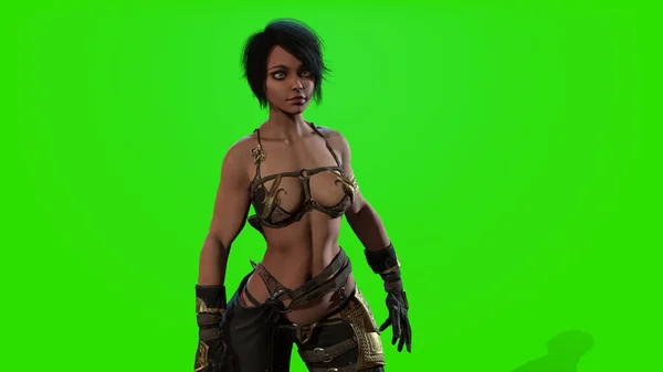 Dark Assassin Renderowanie Tle Chromakey — Zdjęcie stockowe