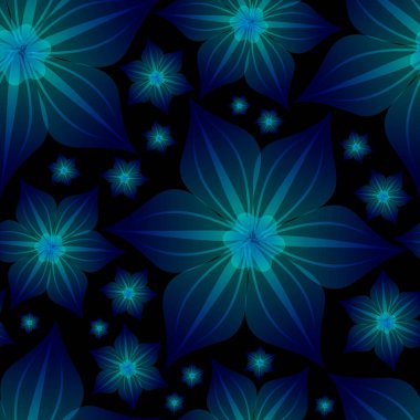 Koyu arkaplanda soyut çiçekler, vektör illüstrasyonu 