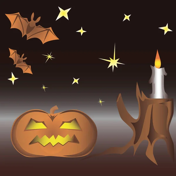 Halloween Achtergrond Met Een Heks Hoed Een Pompoen — Stockvector