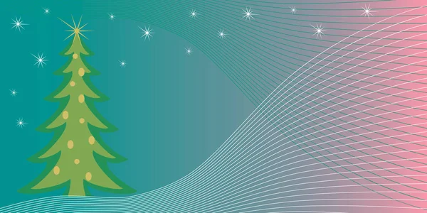 Pozdrav Novoročním Zeleným Stromem Tyrkysově Růžovém Svahu — Stockový vektor