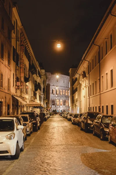 ROME, ITALY - CIRCA OCTOBER 2016: small street in the historical center of Rome, Italy  at night circa October 2016. — Stock Photo, Image