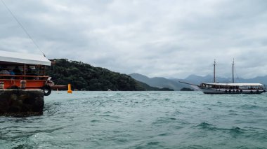 Ilha Grande, Brezilya - Eylül 2019: Rio de Janeiro eyaletindeki Ilha Grande Adası 'nda doğal manzara ve tropikal bitki ve ağaçlar.