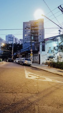 SAO PAULO, BRAZIL - CIRCA SEPTEMBER 2019: hilly landscape and sloping streets in bohemian Vila Madalena neighborhood with a lot of street art in Sao Paulo.