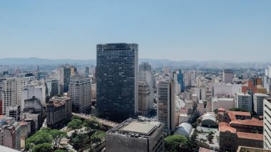 SAO PAULO, BRAZIL - CIRCA SEPTEMBER 2019: aerial view of downtown of Sao Paulo from top of Martinelli Building on a sunny day.