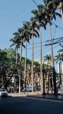 SAO PAULO, BRAZIL - CIRCA SEPTEMBER 2019: busy streets and tall buildings in downtown of Sao Paulo on a hot sunny day.