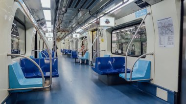 SAO PAULO, BRAZIL - CIRCA SEPTEMBER 2019: inside metro train in Sao Paulo.