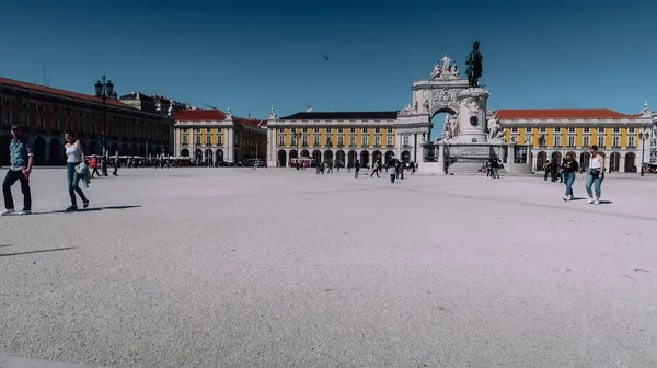 Lisbon Portugal March 2020 Empty Praca Comercio Public Plaza Triumphal — Stock Photo, Image